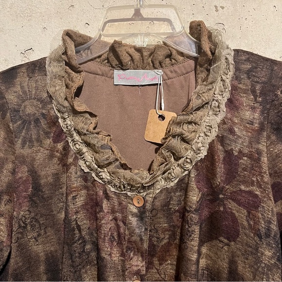 Pretty Angel Top Brown Floral Button Fairy Core Lace Gypsy Festival Whimsigoth - Picture 2 of 11